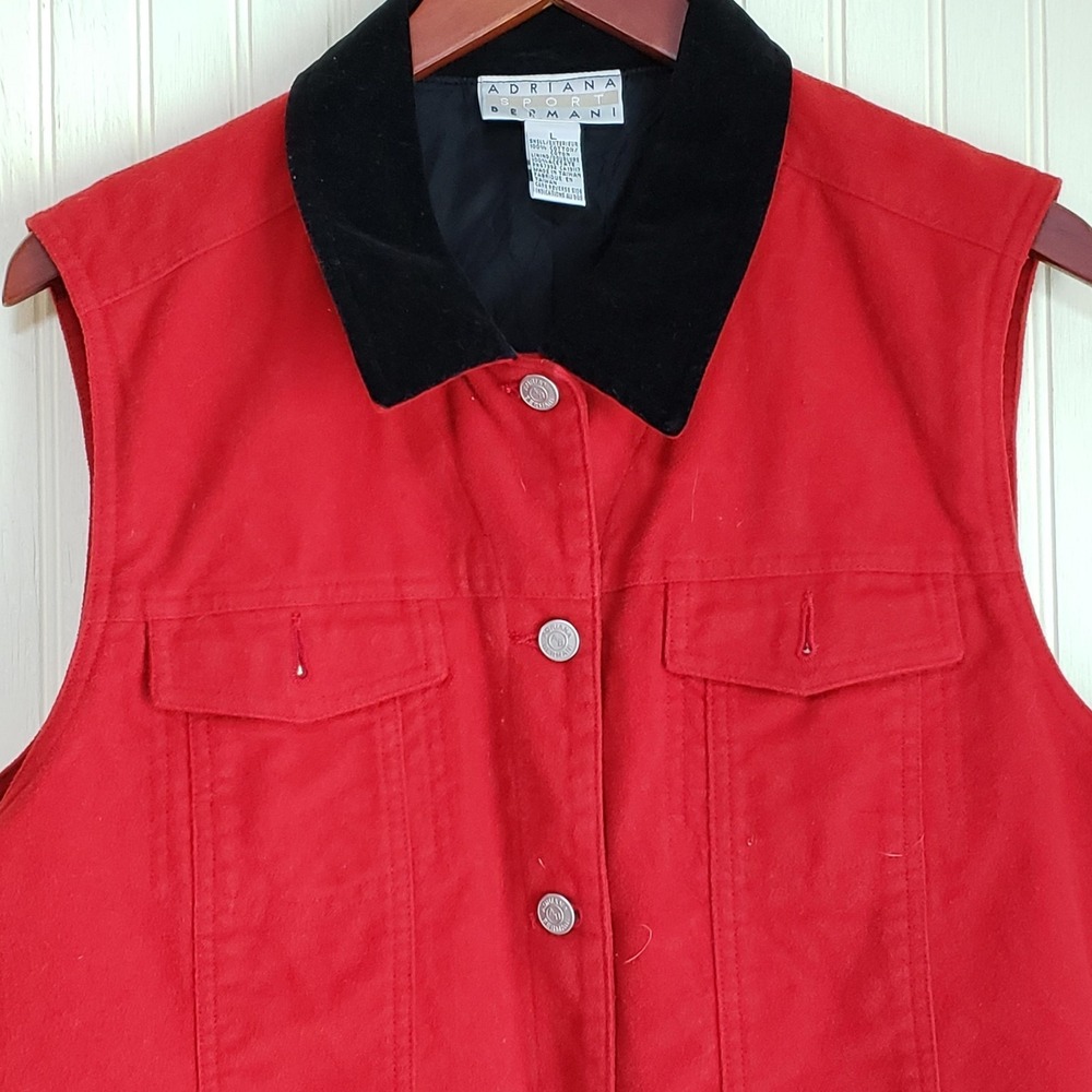 Adriana Sport Bermani Vest Womens Large Red Twill Button Front Collared Lined